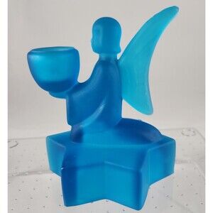L.E. Smith Blue Satin Glass Angel on Star Taper Candle Holder